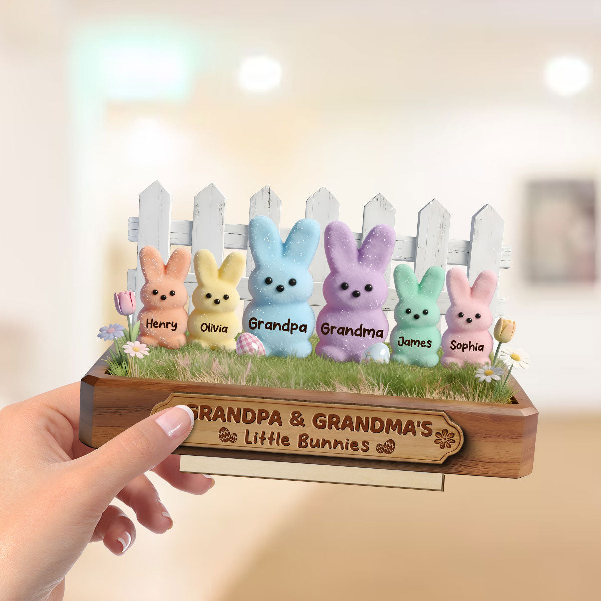 Easter Grandma & Grandpa Little Bunnies - Personalized 2-Layered Wooden Plaque - Gift For Grandparents