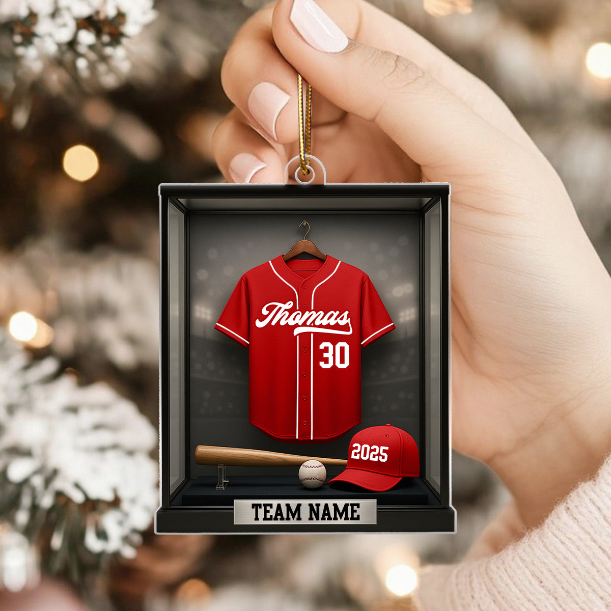 Baseball Memorabilia Display in Museum 3D Effect - Personalized Acrylic Ornament - Christmas Gift for Sons, Daughters, Grandkids