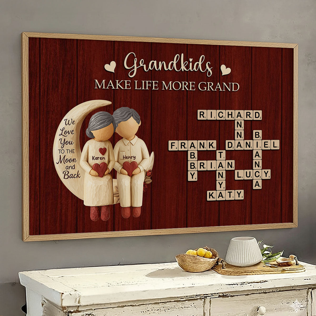 Grandkids Make Life More Grand Love to the Moon - Personalized Poster - Sentimental Gift for Grandma