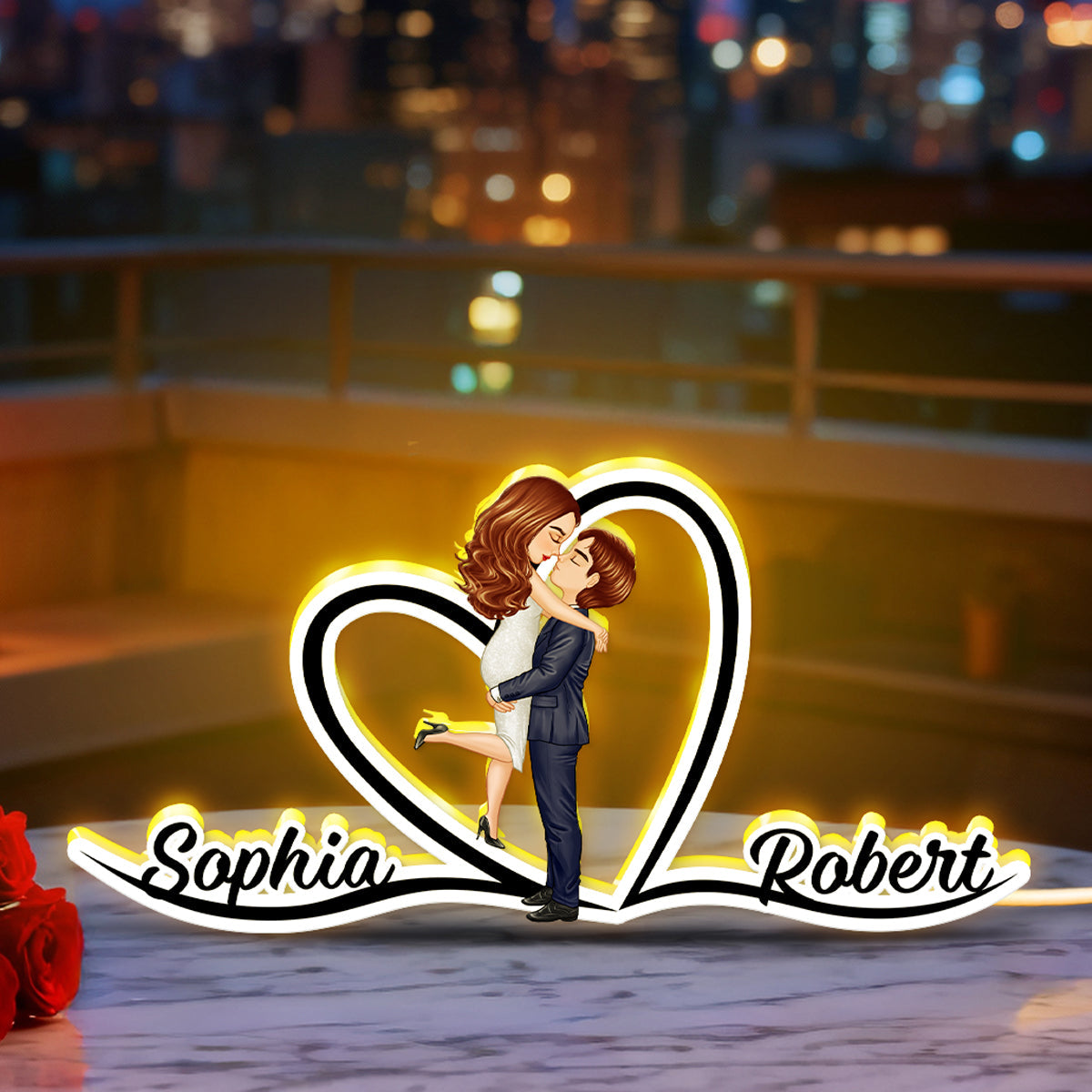 Couple Hugging Kissing Eternal Love - Personalized Light Box - Gift for Him, Gift for Her