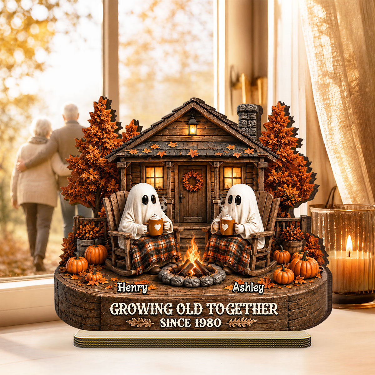 Cute Boo Couple Fall Season Halloween - Personalized 2-Layered Wooden Plaque - Gift For Couple, Him, Her