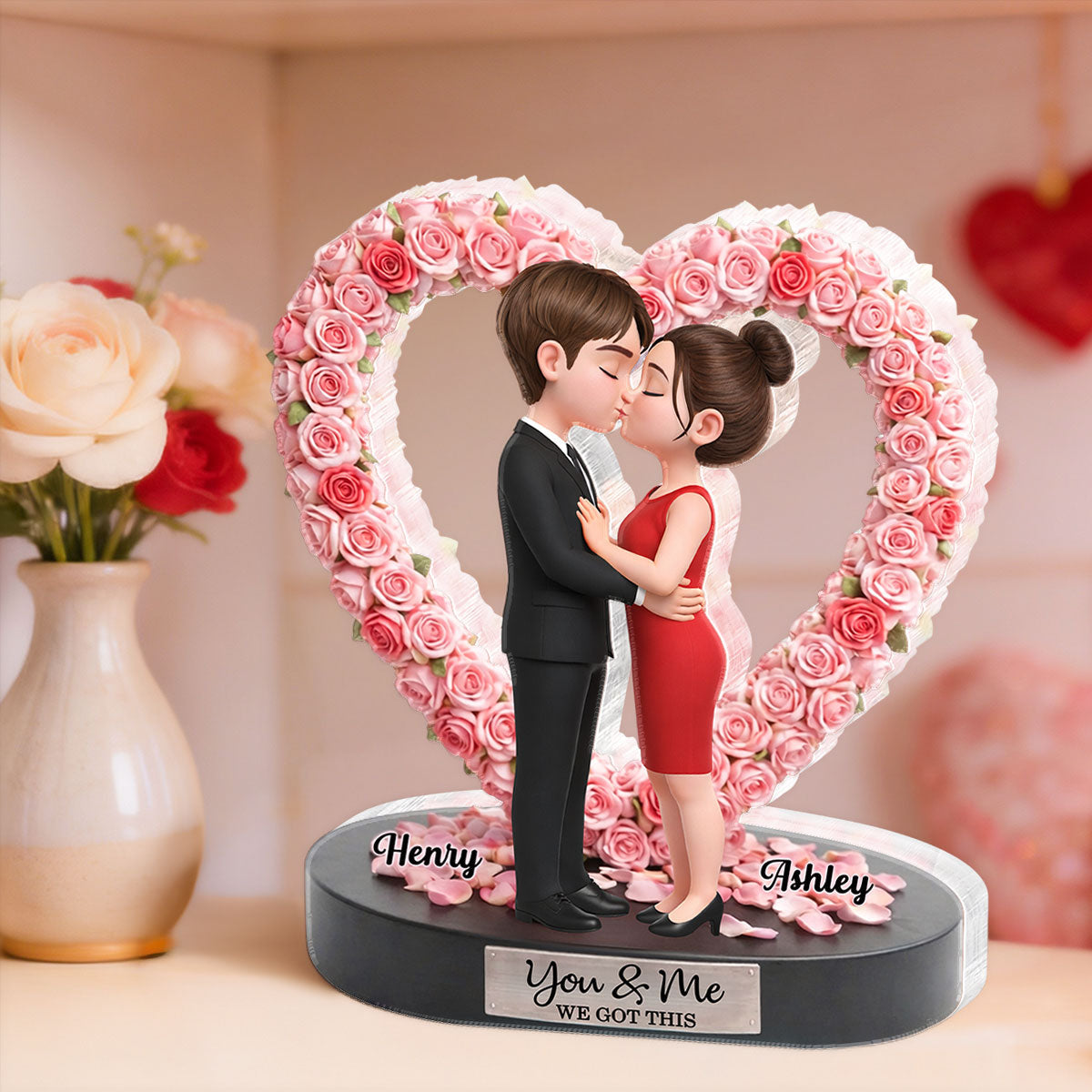 Love In Bloom - Personalized Acrylic Block Plaque - Anniversary, Valentine's Day Gift, Gift For Him, Gift For Her