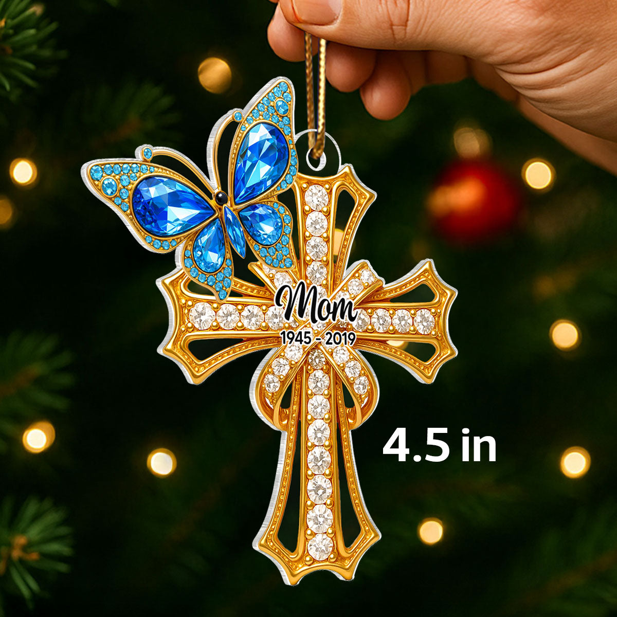 Memorial Blue Monarch Butterfly On Cross - Personalized Acrylic Ornament - Christmas Gift for Loss Of Loved Ones