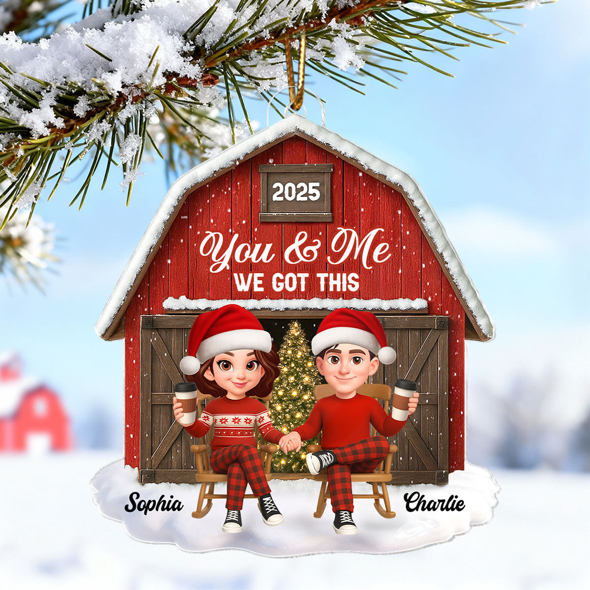 Couple We Got This Rustic Farmhouse - Personalized Acrylic Ornament - Christmas Gift for him, for her