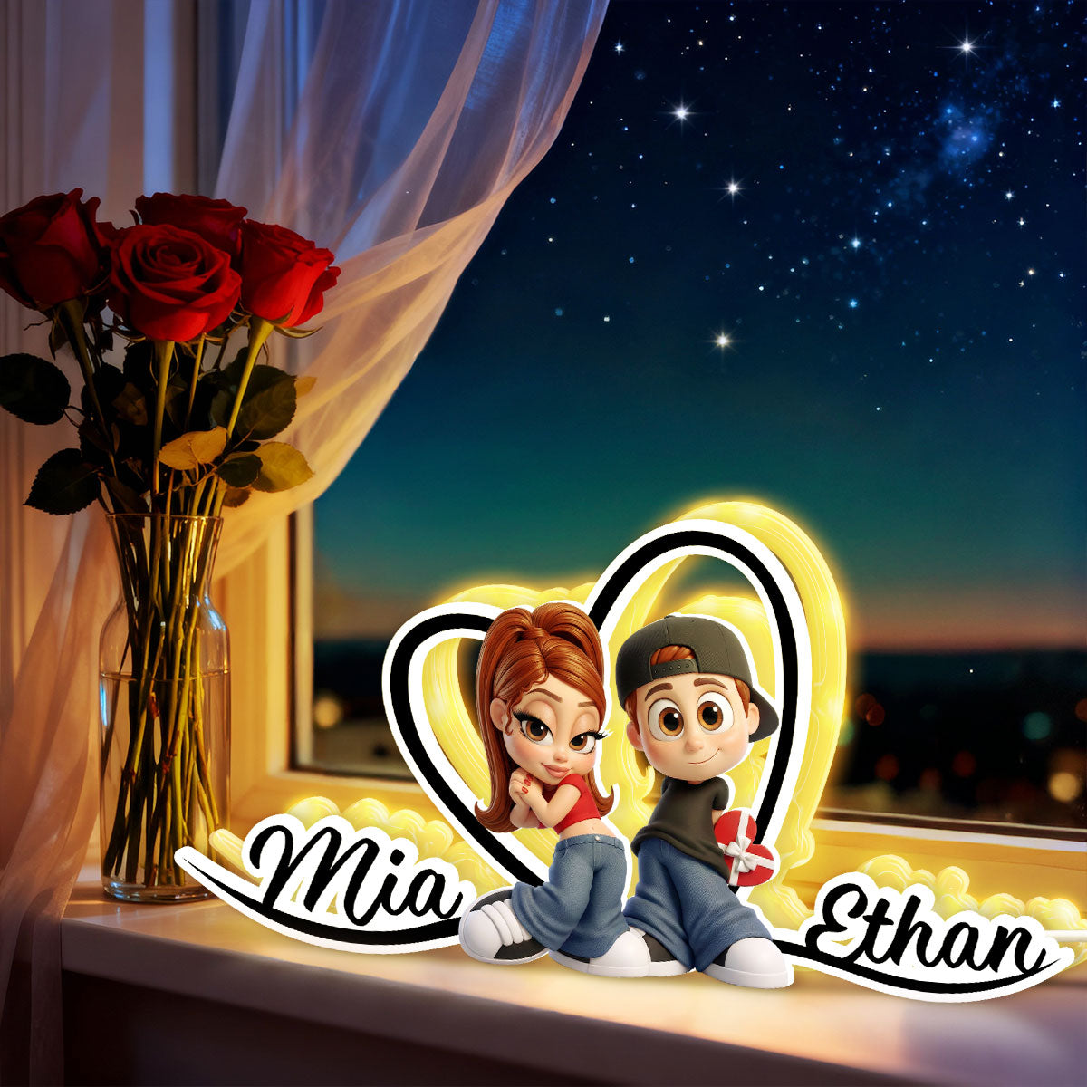 Y2K Heart Shaped Couple Names - Personalized Light Box - Sentimental Valentine's Day Gift for him, for her