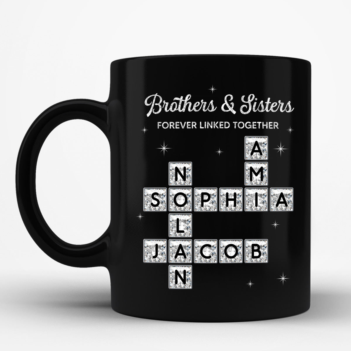 3D Shining Effect Brothers Sisters Crossword Puzzle Art - Personalized Mug - Christmas Gift For Siblings, Brothers, Sisters