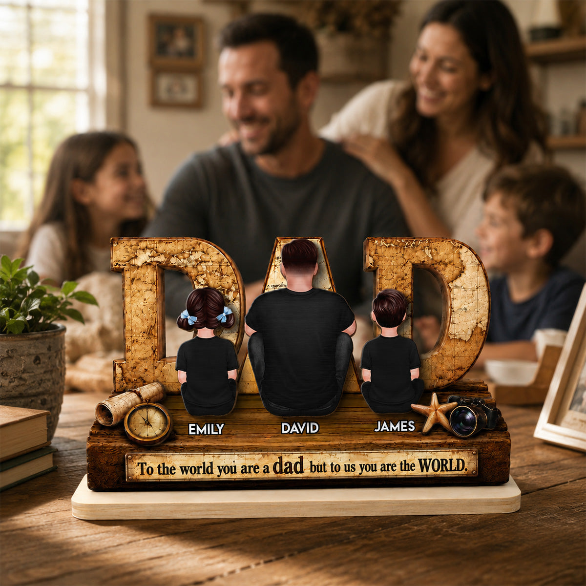 World Best Dad 2D Flat - Personalized Wooden Plaque -  Gift for Dad, Husband