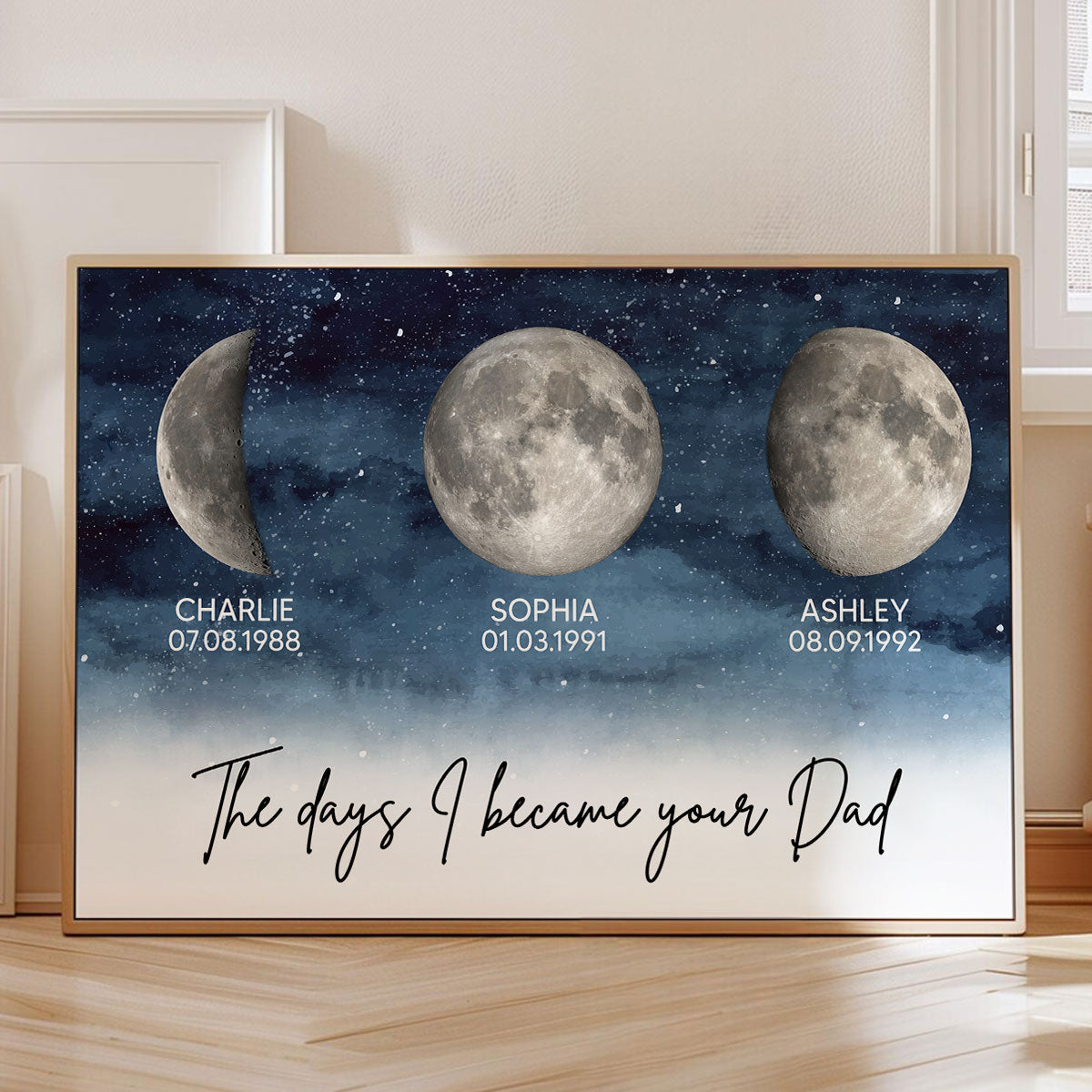 The Days I Became Your Dad Custom Children Birthdate Moon Phase - Personalized Poster - Heartfelt Father's Day For Dad