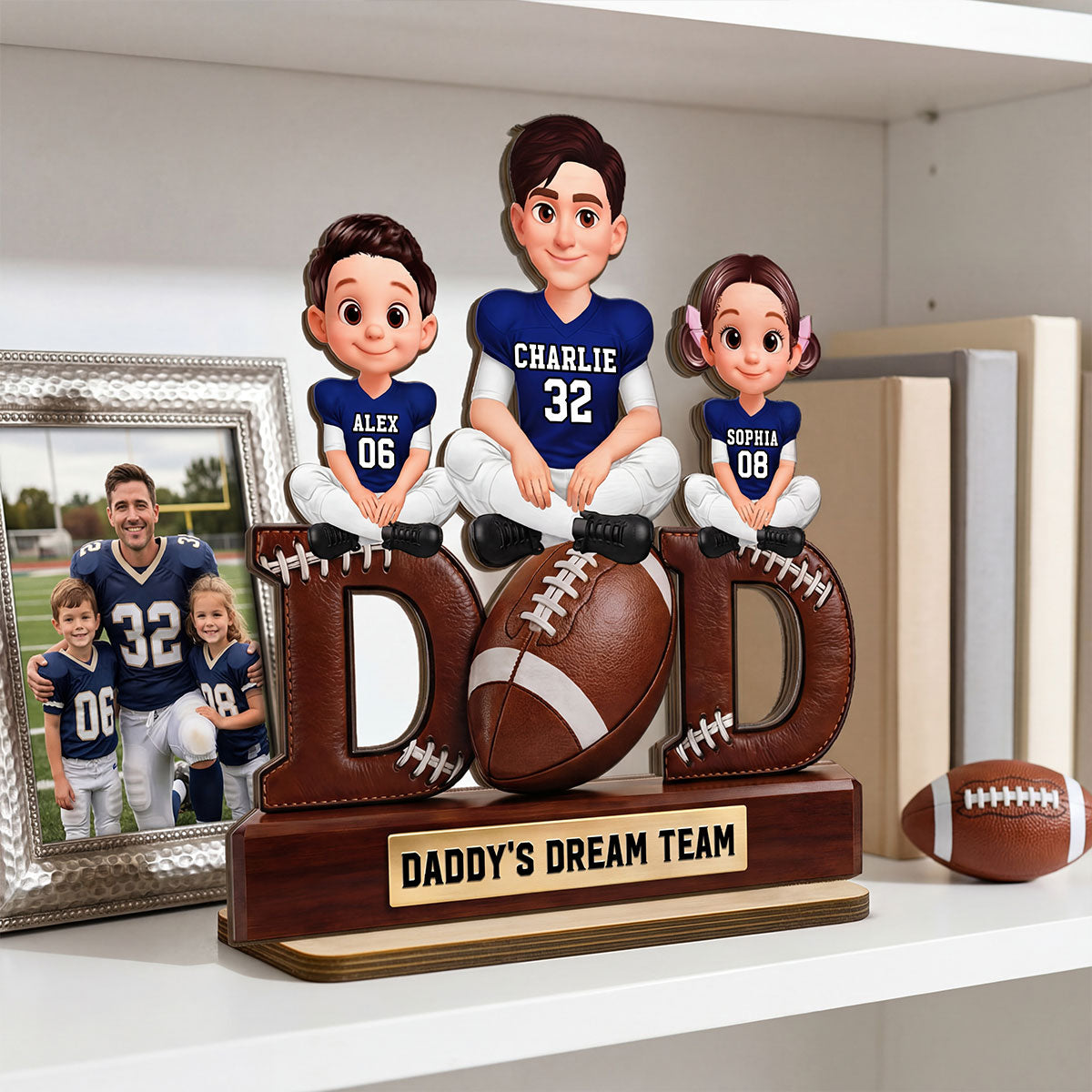 American Football Daddy's Dream Team - Personalized 2-Layered Wooden Plaque -  Gift For Dad