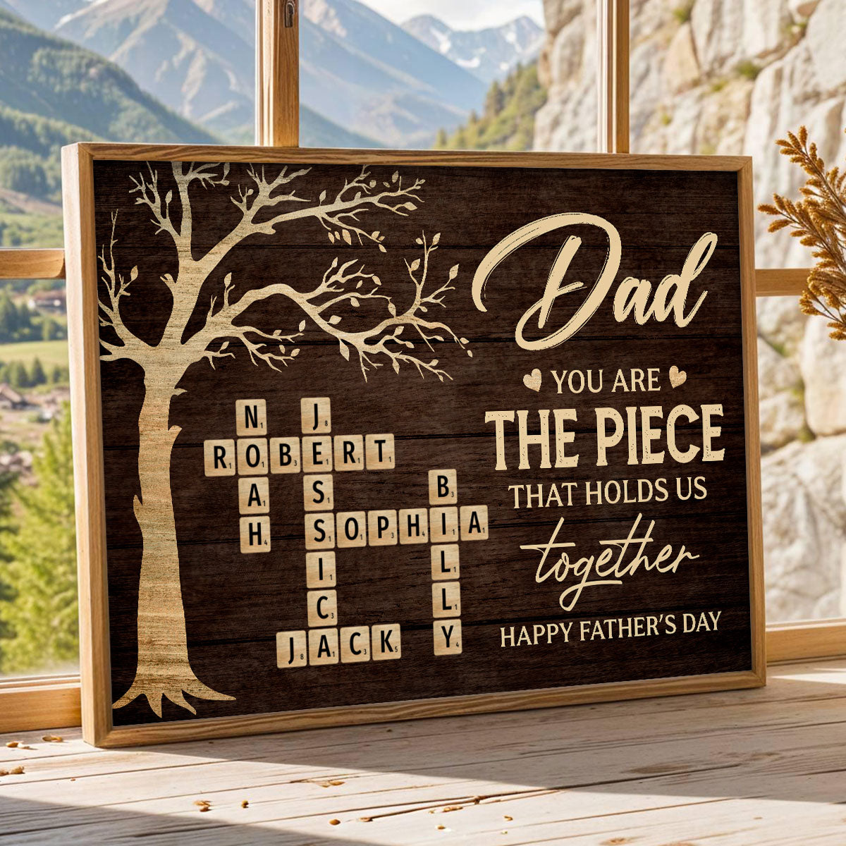 Rustic Tree Of Life Grandpa Dad You Are The Piece That Holds Us Together Crossword Puzzle Art - Personalized Poster - Gift For Dad, Grandpa
