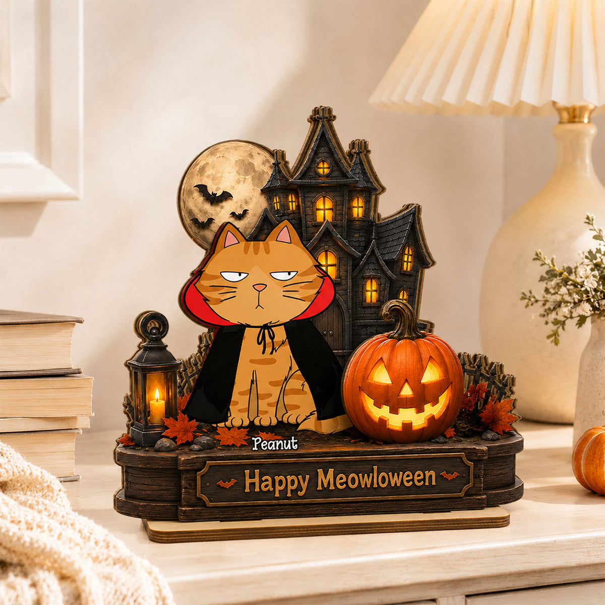 Happy Meowloween  Cats - Personalized 2-Layered Wooden Plaque - Halloween Spooky Decor for Cat Lovers