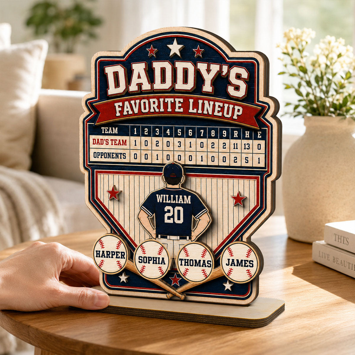 Baseball Dad Favorite Lineup - Personalized Wooden Plaque -  Gift for Dad, Husband