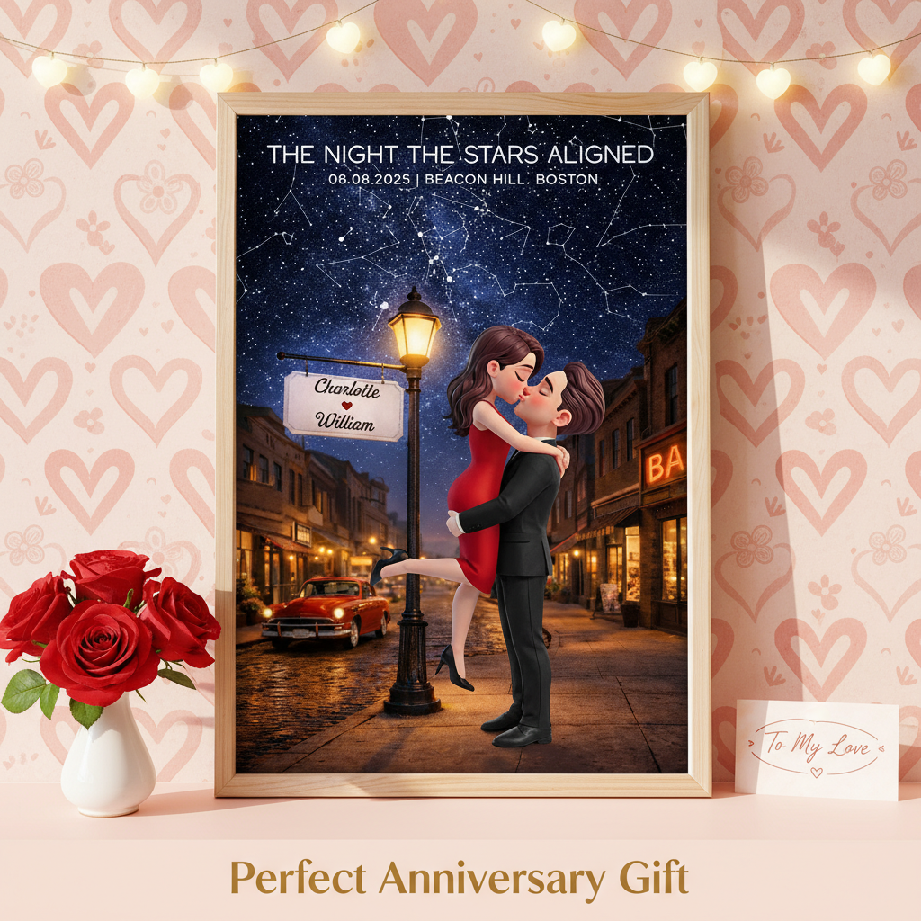 Eternal Love Couple Hugging Kissing Custom Star Map Anniversary Date - Personalized Poster - Valentine's Day Gift For Couple