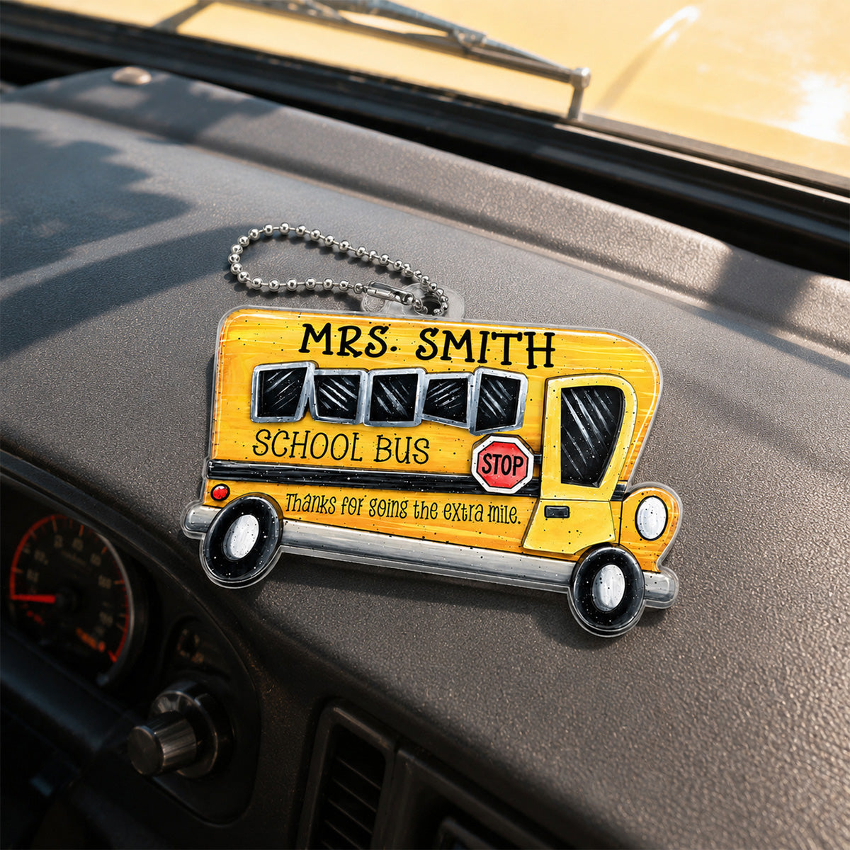 Thanks For Going The Extra Mile - Personalized Car Hanger Ornament - School Bus Staff, School Bus Driver Appreciation Gift