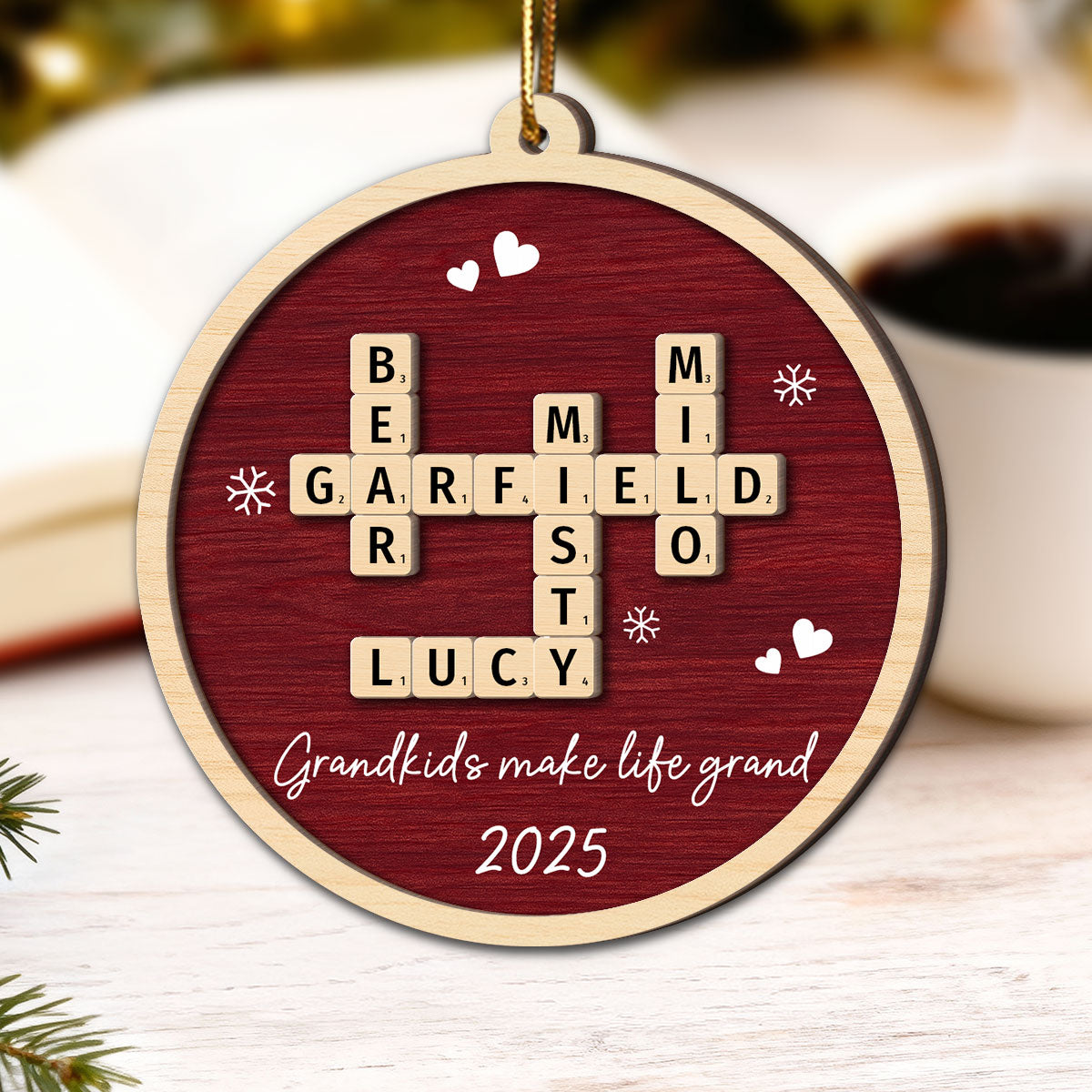 Our Grandkids Crossword Puzzle Art - Personalized 2-Layer Wooden Ornament - Christmas Gift For Grandma