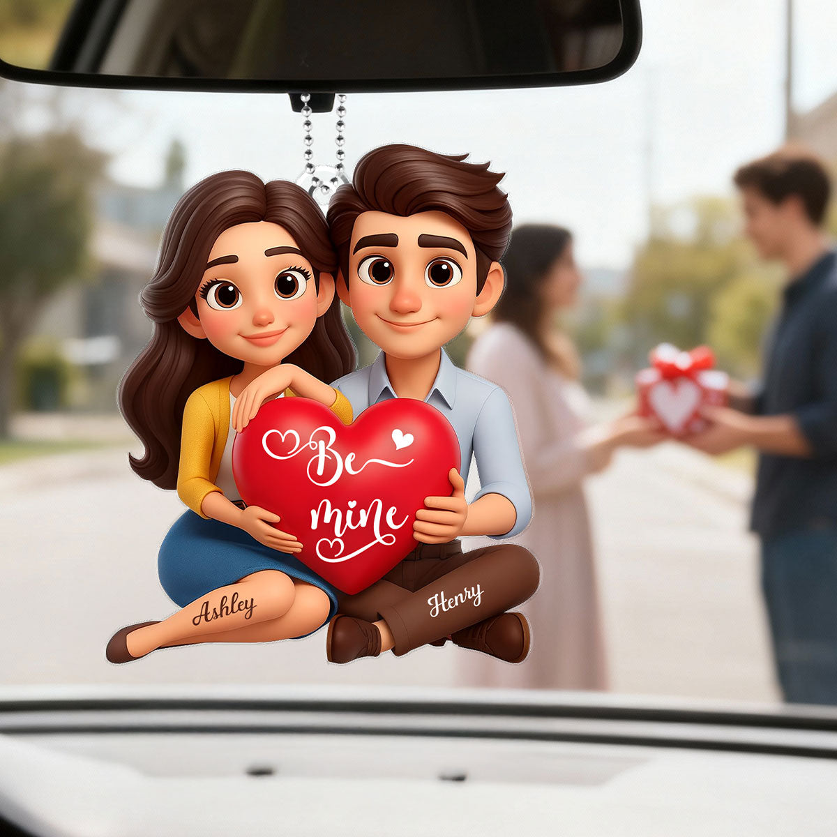 Eternal Love Cartoon Couple Sitting - Personalized Acrylic Ornament - Sentimental Gift for him, for her