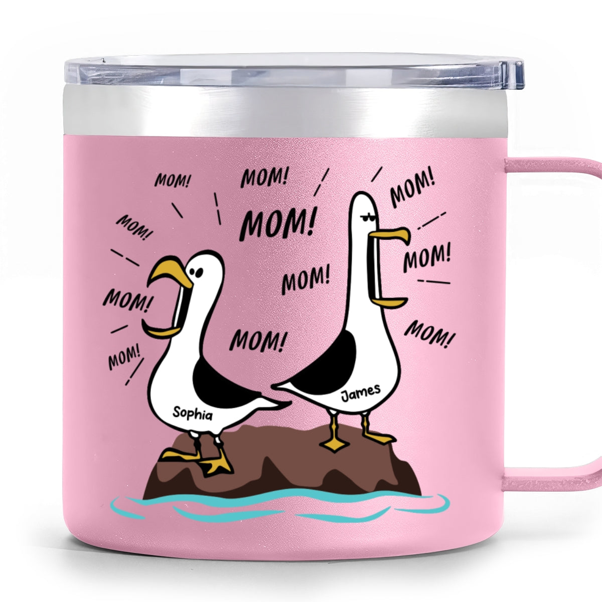 Seagull Mom Mom Mom Custom Name - Personalized Stainless Steel Tumbler With Handle - Funny Mother's Day Gift For Mom