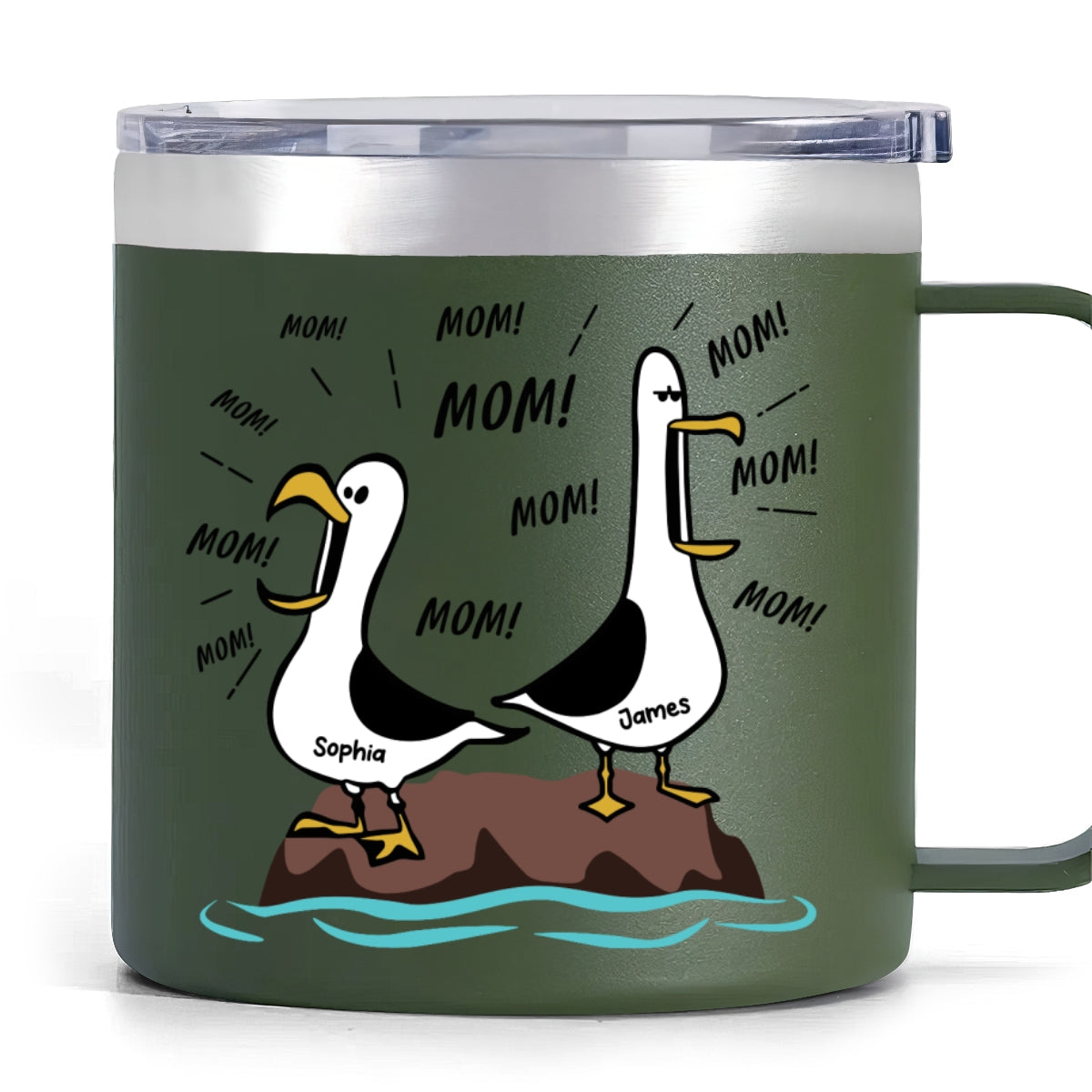 Seagull Mom Mom Mom Custom Name - Personalized Stainless Steel Tumbler With Handle - Funny Mother's Day Gift For Mom