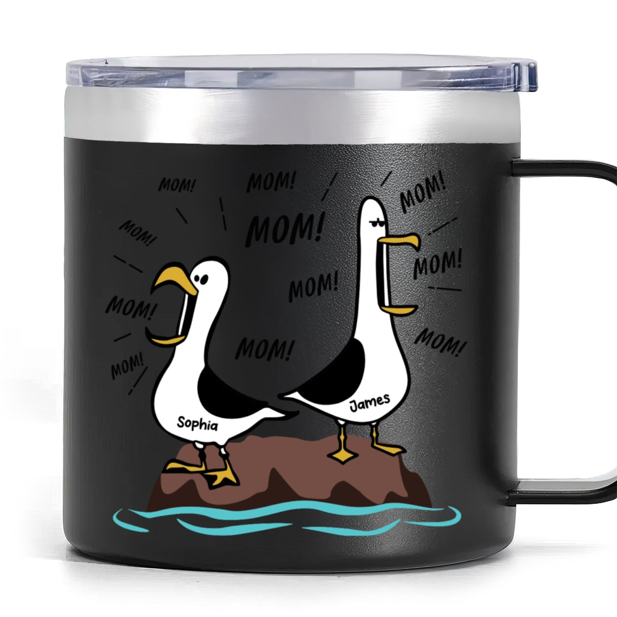 Seagull Mom Mom Mom Custom Name - Personalized Stainless Steel Tumbler With Handle - Funny Mother's Day Gift For Mom