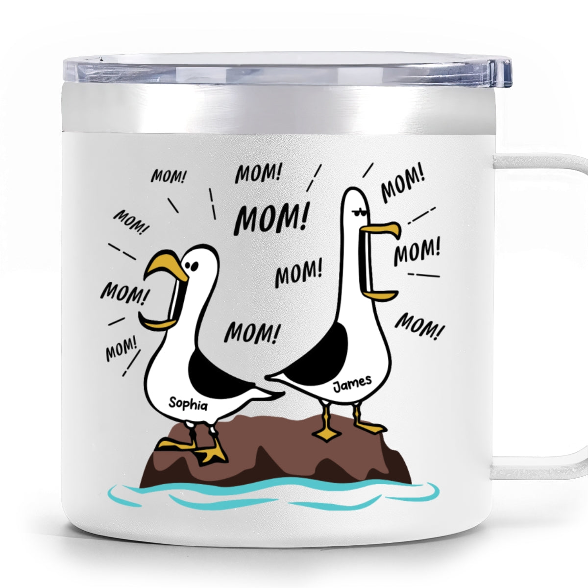 Seagull Mom Mom Mom Custom Name - Personalized Stainless Steel Tumbler With Handle - Funny Mother's Day Gift For Mom