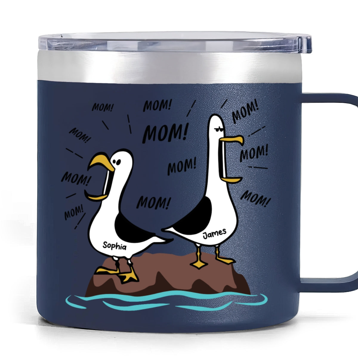 Seagull Mom Mom Mom Custom Name - Personalized Stainless Steel Tumbler With Handle - Funny Mother's Day Gift For Mom