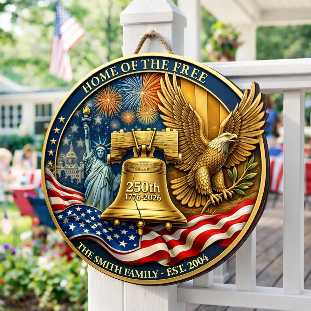 1776-2026, 250th Anniversary U.S.A - Personalized Wooden Door Sign - Custom Family Name