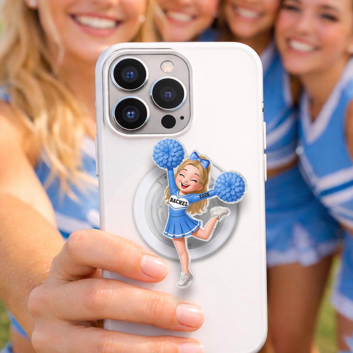 3D Effect Cheerleader Girl - Personalized Acrylic Magnetic Phone Grip - Gift for Daughter, for Granddaughter