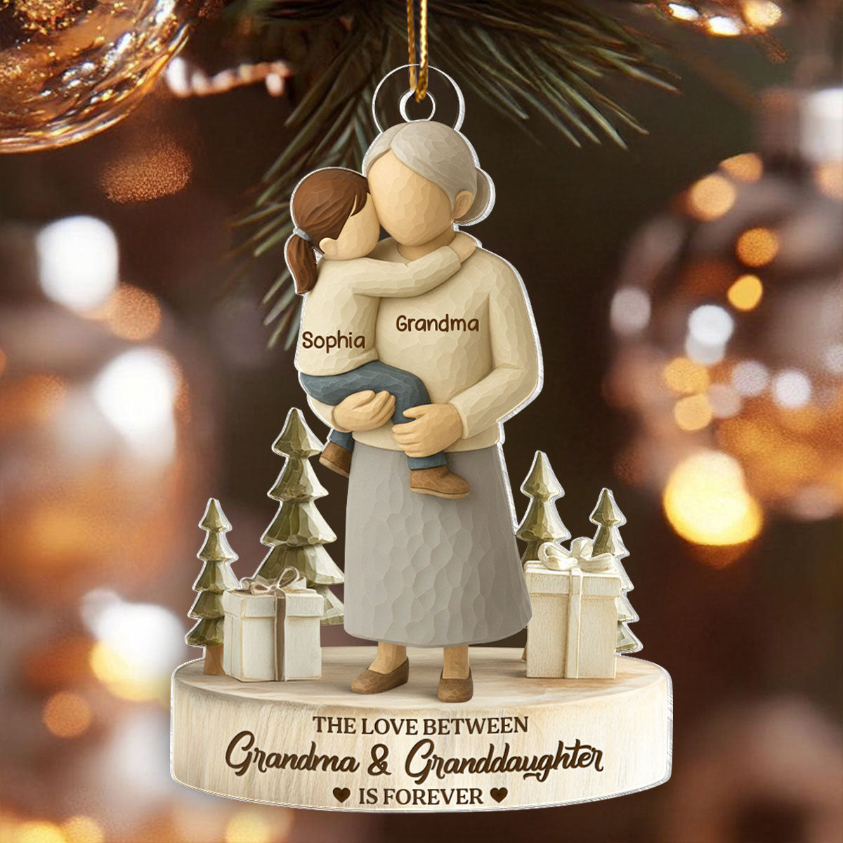 The Love Between Grandma and Grandson, Granddaughter is Forever - Personalized Acrylic Ornament - Heartwarming Christmas Gift for Grandma