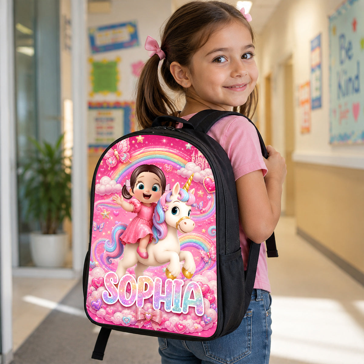 Unicorn Theme Design for Girls - Personalized Backpack - Back to School Gift for Daughters, Granddaughters