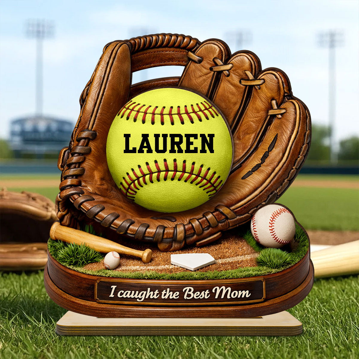 We Caught the Best Mom Dad Grandparents Baseball Softball - Personalized 2-Layered Wooden Plaque - Heartfelt Gift for Her, for Him