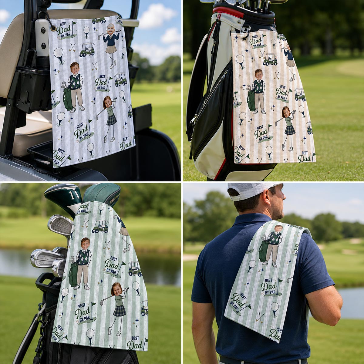 Best Dad Grandpa By Par Kid Custom Photo - Personalized Golf Towel - Father's Day Gift For Golfers
