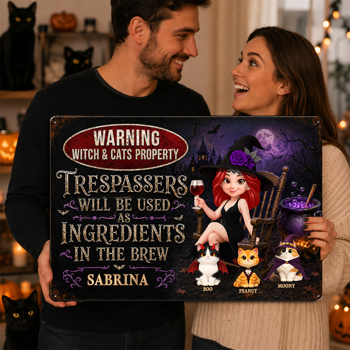 Trespassers Will Be Used As Ingredients In The Brew - Personalized Metal Sign - Halloween Decor Gift