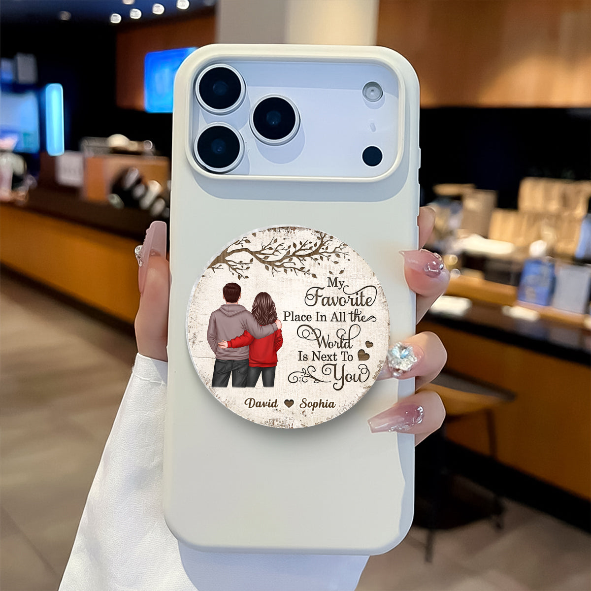 Couple Back View Favorite Place In The World - Personalized Acrylic Magnetic Phone Grip - Anniversary, Valentine's Day Gift, Gift For Her, Gift For Him