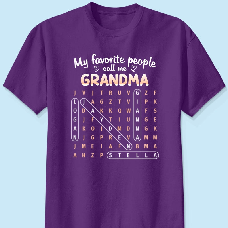 Favorite People Call Me Grandma Word Search Puzzle - Personalized Shirt - Mother's Day Gift For Grandma