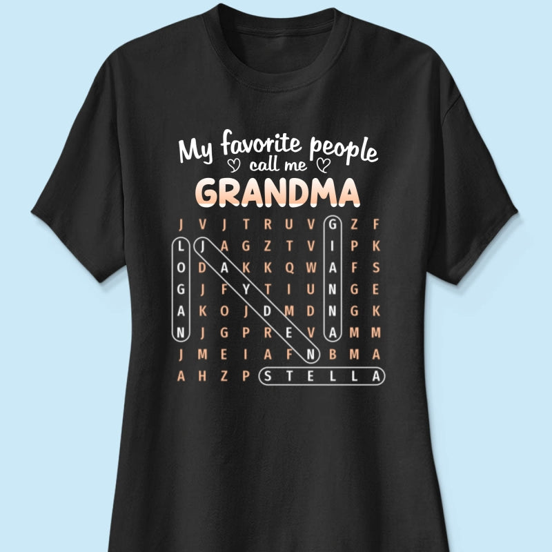 Favorite People Call Me Grandma Word Search Puzzle - Personalized Shirt - Mother's Day Gift For Grandma