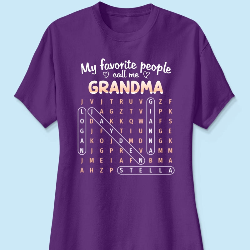 Favorite People Call Me Grandma Word Search Puzzle - Personalized Shirt - Mother's Day Gift For Grandma