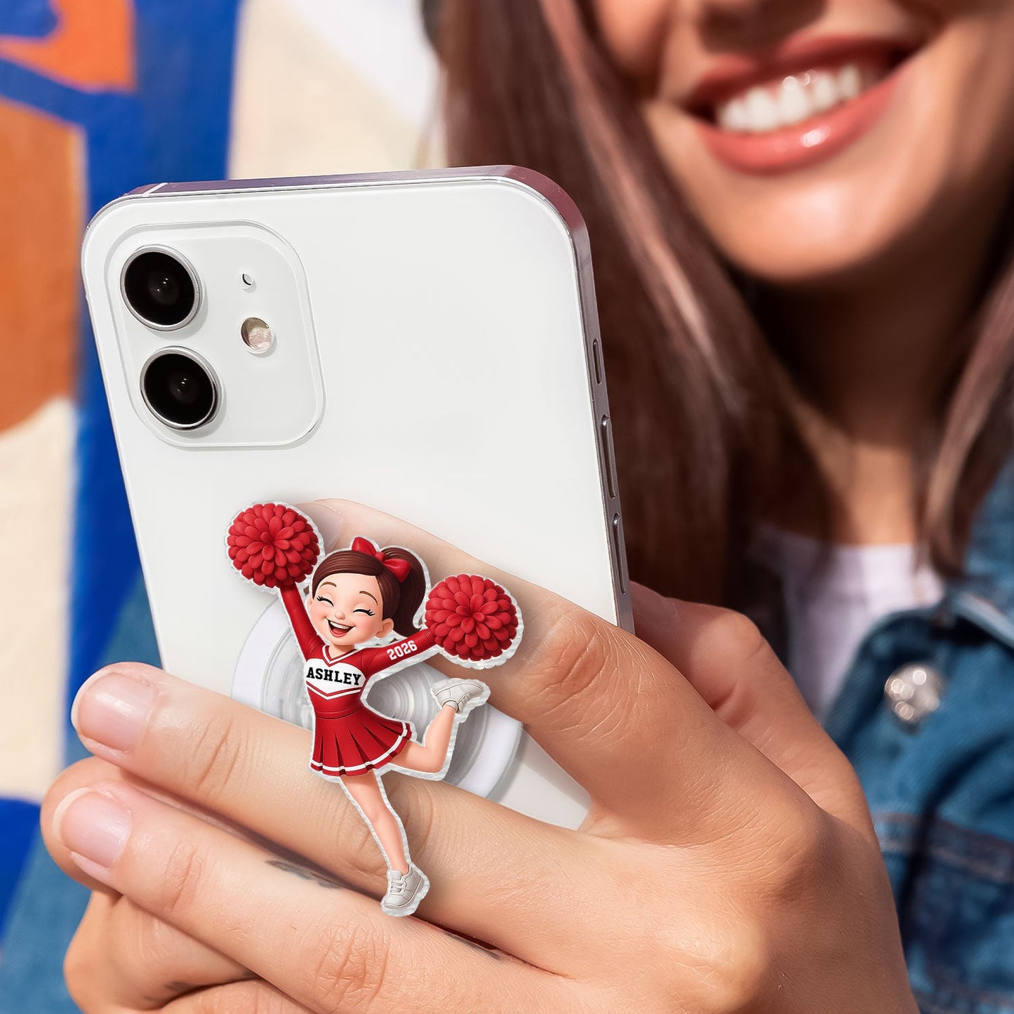 3D Effect Cheerleader Girl - Personalized Acrylic Magnetic Phone Grip - Gift for Daughter, for Granddaughter