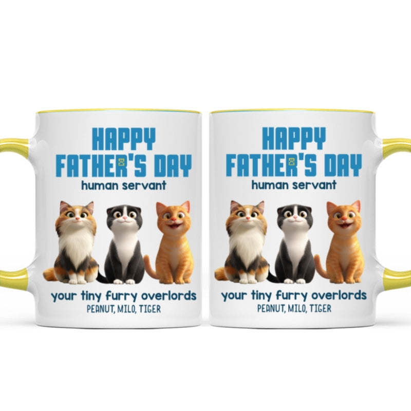 Happy Father's Day Human Servant Cute Fluffy Cats - Personalized Mug - Unique Gift for Cat Dads, Husband