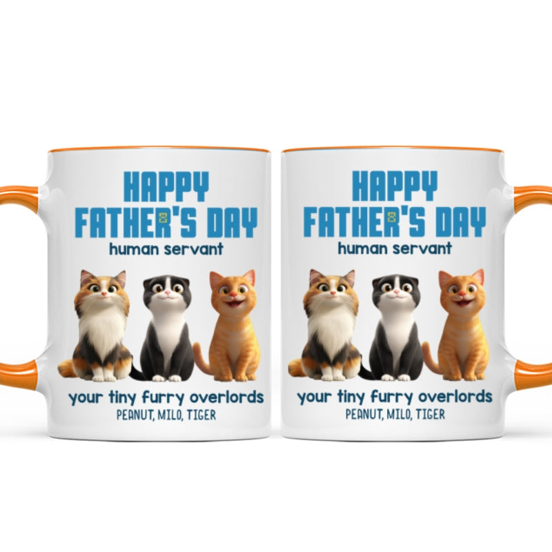Happy Father's Day Human Servant Cute Fluffy Cats - Personalized Mug - Unique Gift for Cat Dads, Husband