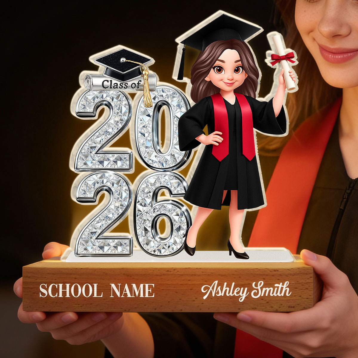 Class Of 2026 2027 Shiny Effect 2D Flat - Personalized Acrylic Block LED Night Light - Graduation Gift For Graduates, Daughter