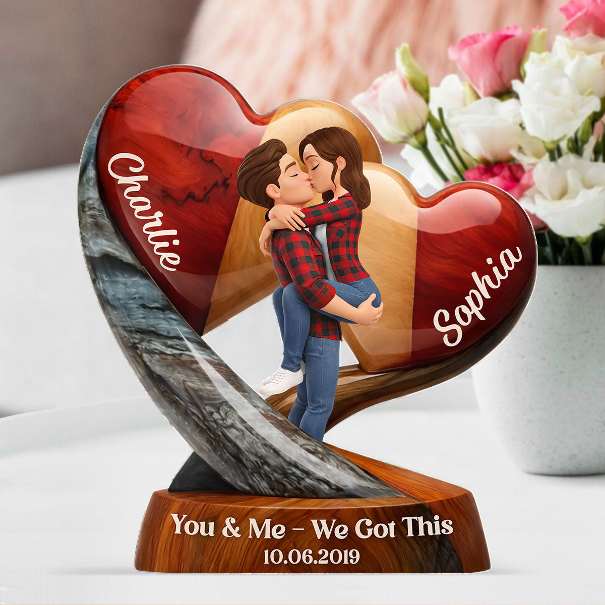 Couple Heart You & Me We Got This - Personalized Acrylic Block Plaque - Anniversary, Valentine's Day Gift, Gift For Him, Gift For Her