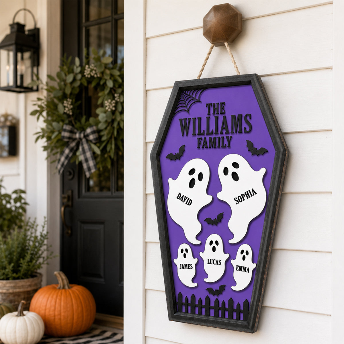 Ghost Family Coffin Sign - Personalized Wood Sign - Halloween Gift For Family