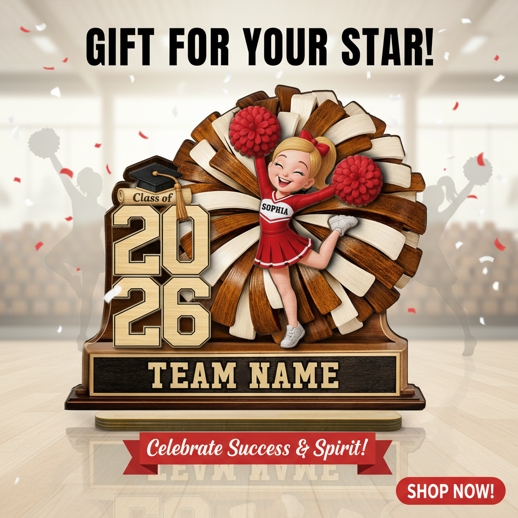 Cheerleader Senior Keepsake 2D Flat - Personalized 2-Layered Wooden Plaque - Graduation Gift For Son, Daughter