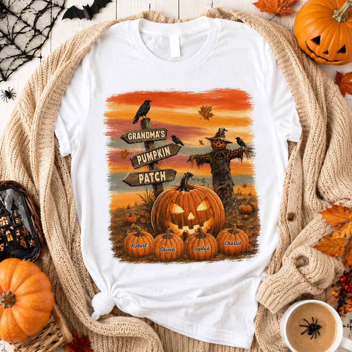 Rustic Grandma's Pumpkin Patch - Personalized Shirt - Halloween Fall Gift For Grandmas