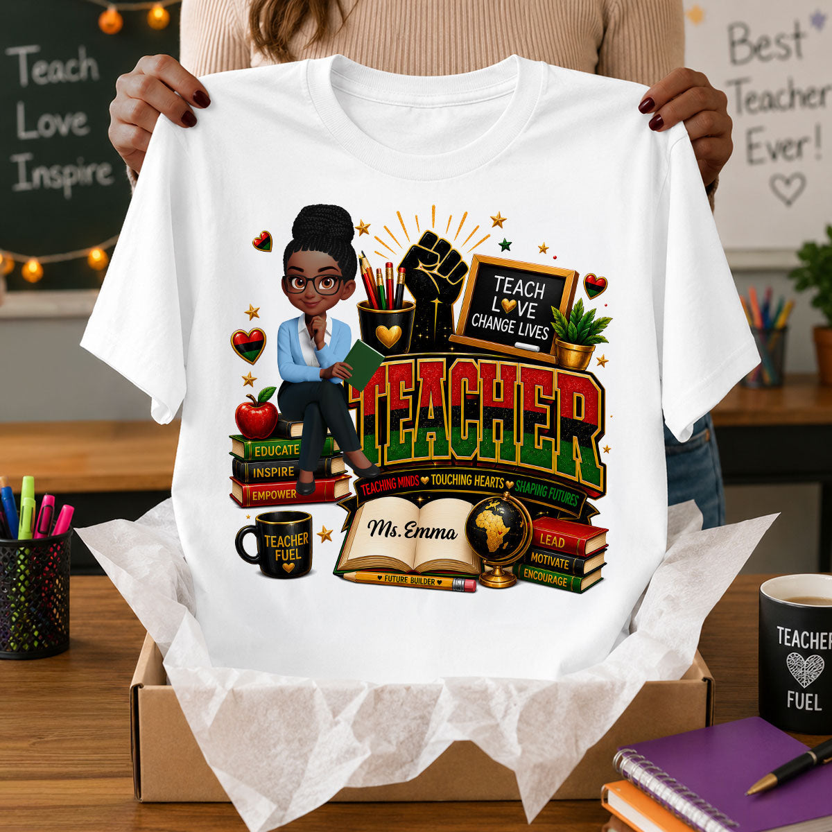 Teach Love Changes Life - Personalized Shirt - African American Teacher Appreciation Gift, Back to School Trendy Tee