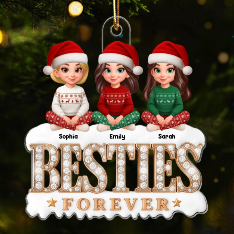 3D Shining Effect Beautiful Besties Forever - Personalized Acrylic Ornament - Gift For Best Friends