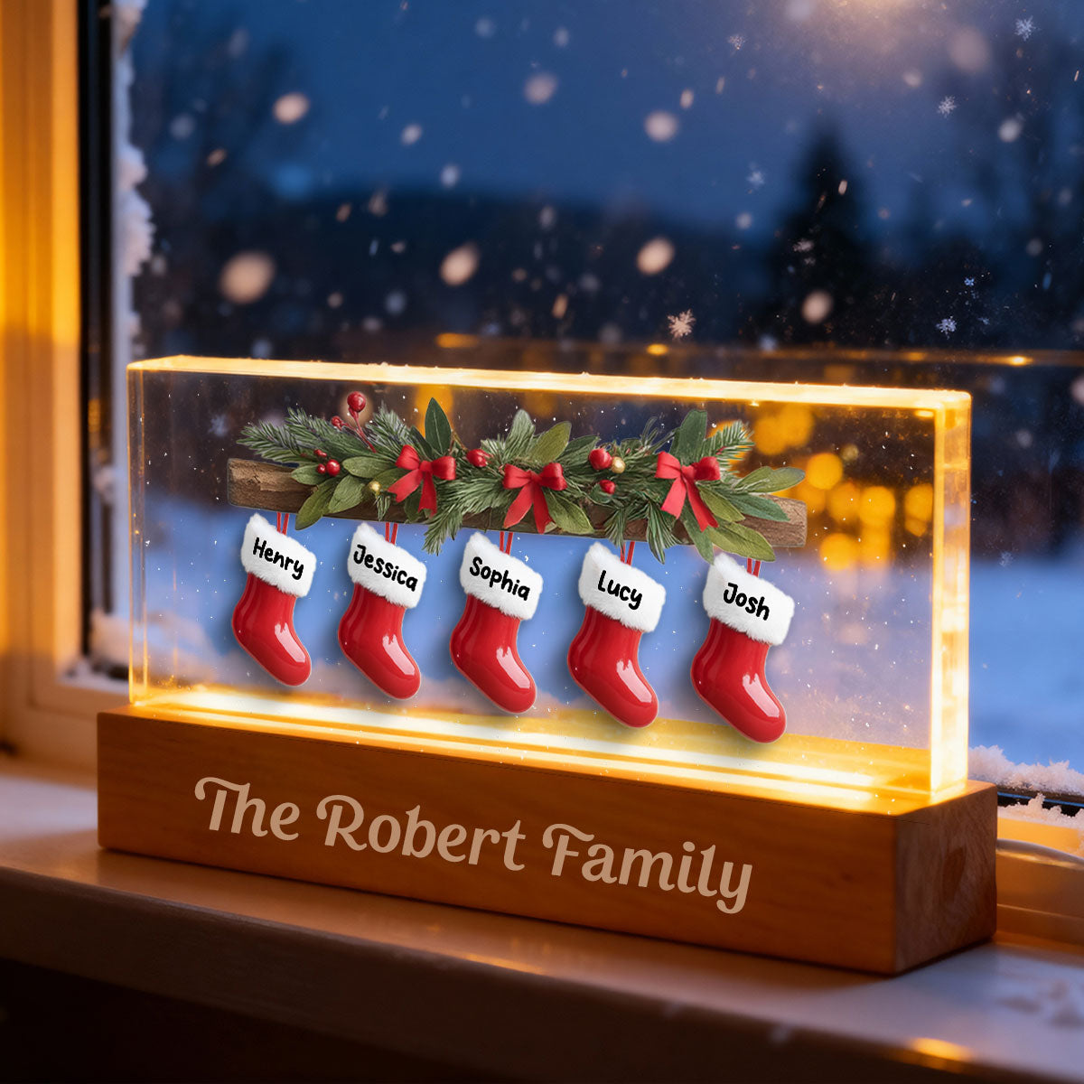 Family Christmas Stockings 3D Effect - Personalized Block LED Night Light - Christmas Decor For Family