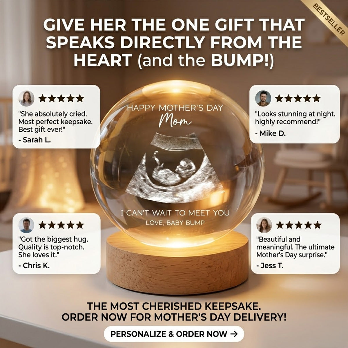Happy Mother's Day From The Bump Custom Photo - Personalized Crystal Ball LED Night Light - First Mother's Day Gift For Pregnancy Mom