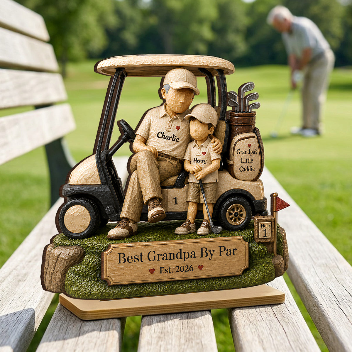 Best Grandpa By Par And Little Caddie - Personalized 2-Layered Wooden Plaque - Heartfelt Gift For Dad, Grandpa, Husband