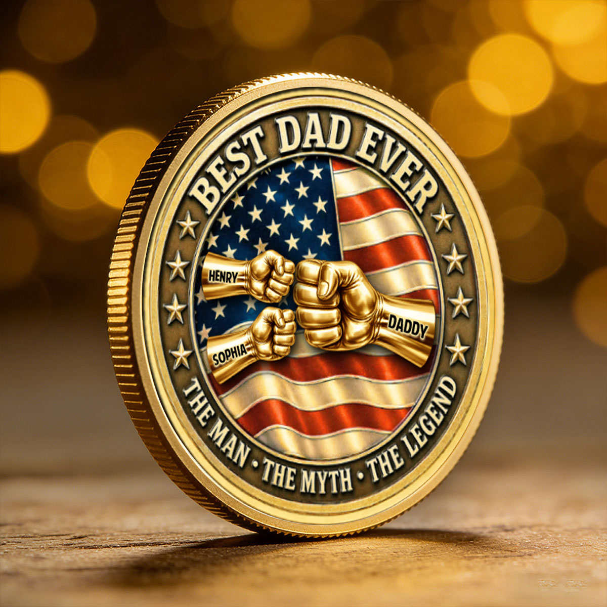 Proud American Best Dad Grandpa Ever Fist Bump - Personalized Commemorative Keepsake Coin - Father's Day Gift For Dad